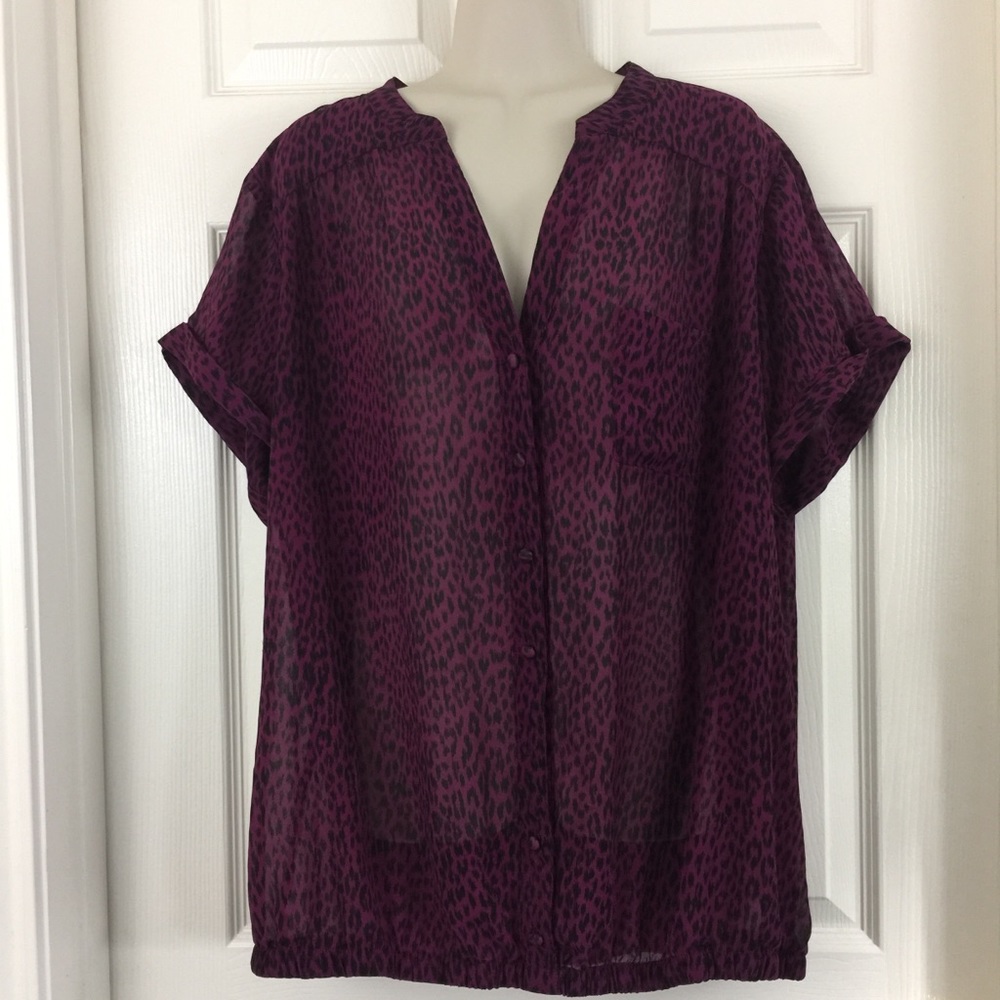 Torrid Animal Print Button Down Sheer Blouse